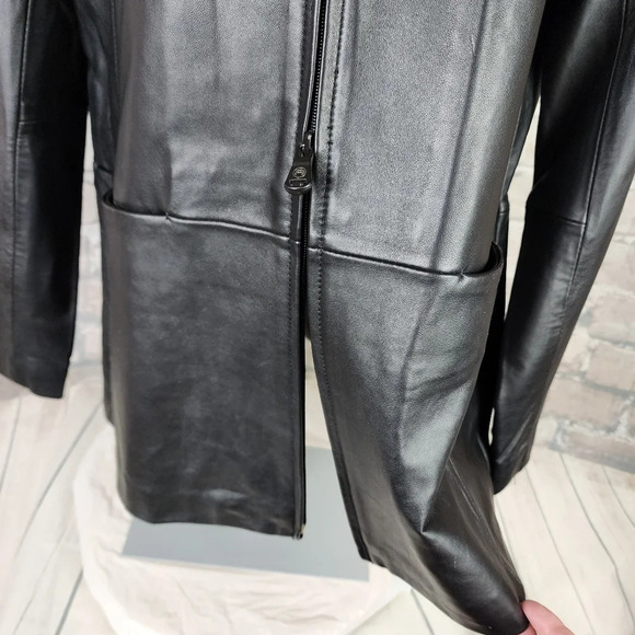 Vintage Leather Jacket Hip Length Double Zip Front  Black Size Large - Picture 11 of 16